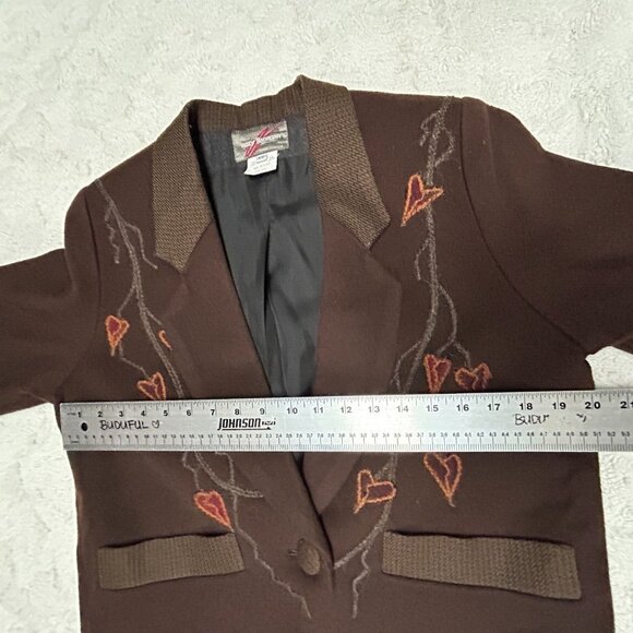 Vintage Mary Flanagan Womens Wool Embroidered One-Button Blazer XS Brown Lined - Picture 7 of 10